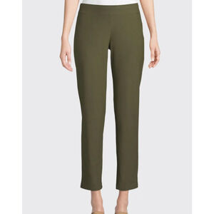 Eileen Fisher Olive Green Slim Leg Elastic Waist Pull On Crepe Pant Size Small